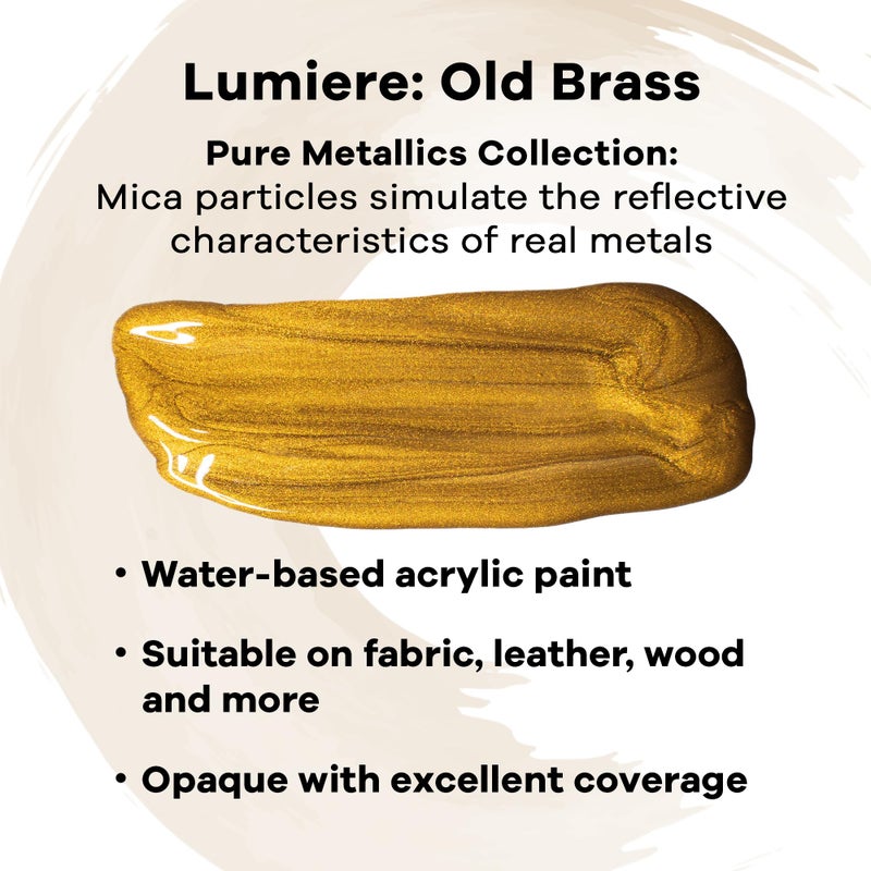 Jacquard Lumiere 2.25oz Fabric Paint Old Brass - Metallic Paint for Fabric, Leather, Canvas, Paper and Wood - Light-bodied Metallic Acrylic Paint - Lightfast & Vibrant Metallic Acrylic Paints - Image 2
